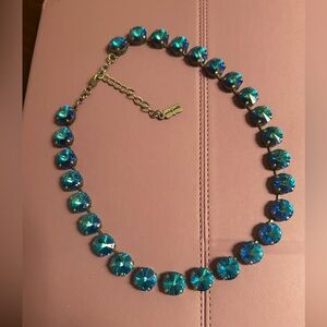 Necklace with blue stones, dark silver color metal setting. 18-19” length